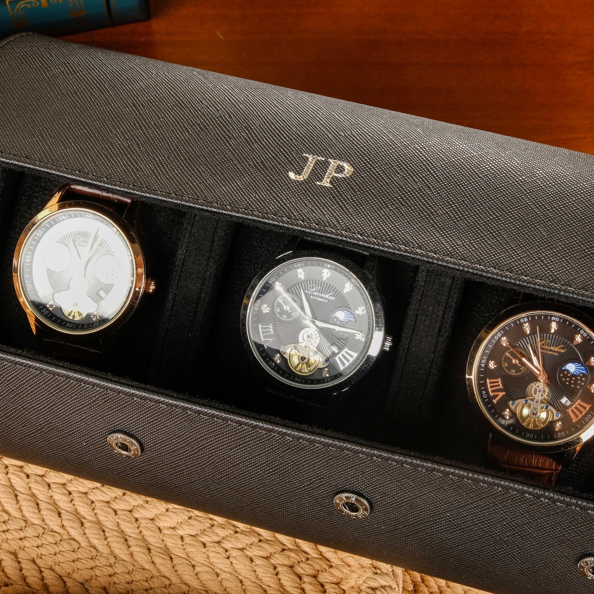 Personalized Vegan Leather Watch Box, Watch Roll for 3 Watches, Travel Watch Case, Groomsman Watch Case Gift, Father's Day gift,Wedding gift