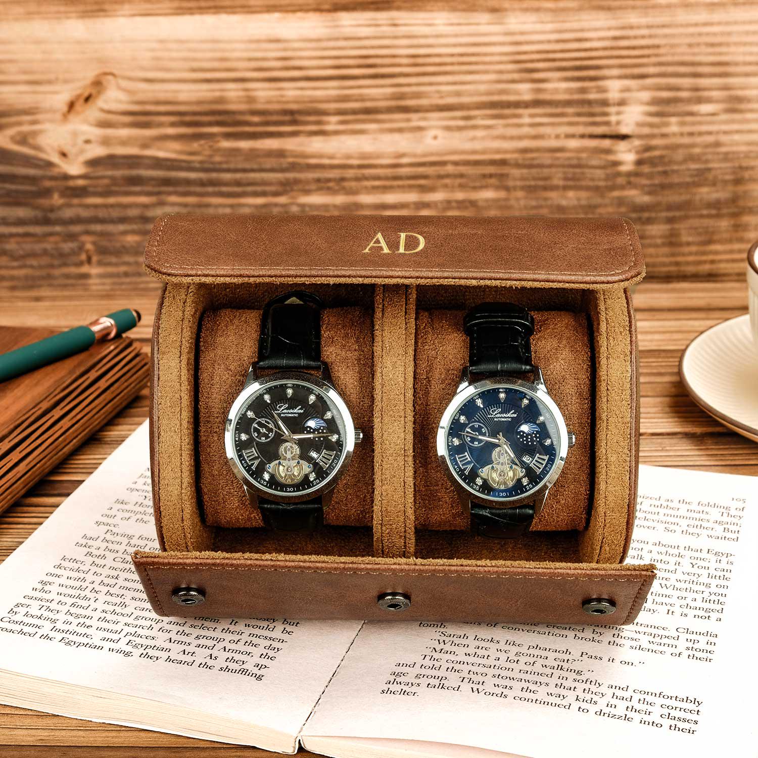Personalized Leather Watch Box, Vegan Leather Watch Box, Watch Roll for 3 Watches, Valentine's Day gifts, Travel Watch Box, Gifts for Dad