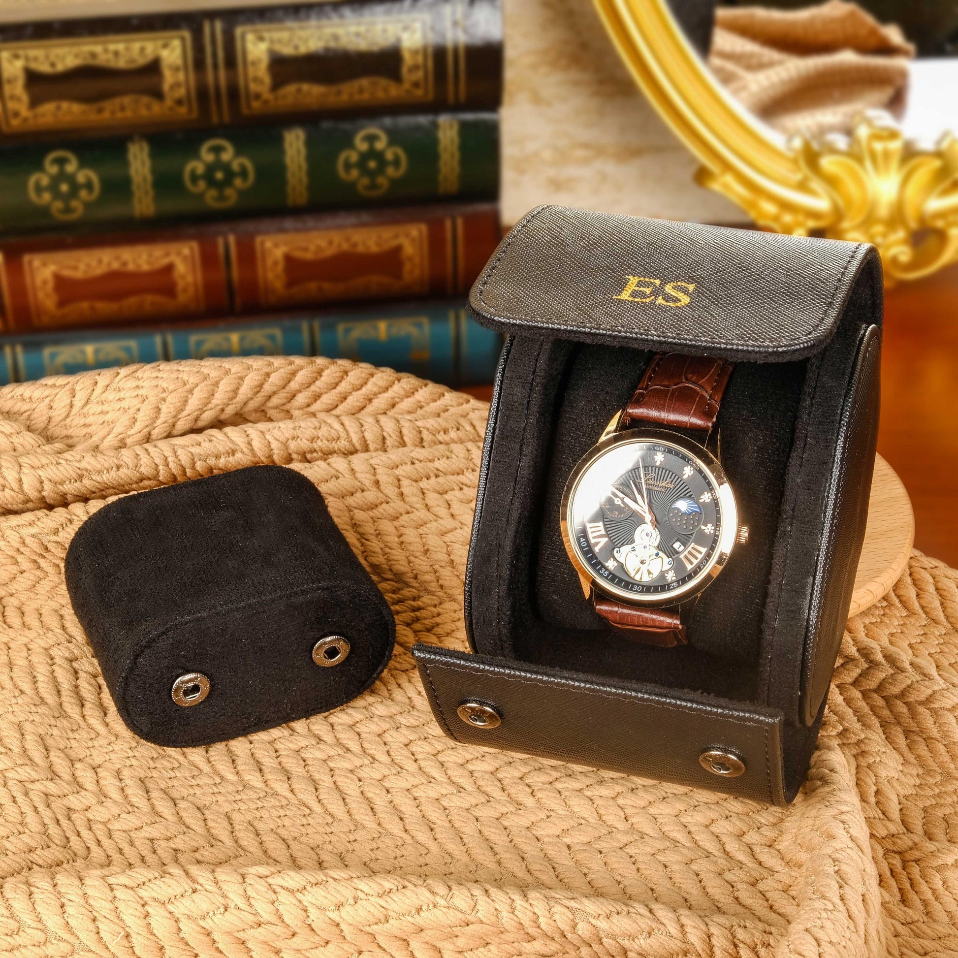 Personalized Vegan Leather Watch Box, Watch Roll for 3 Watches, Travel Watch Case, Groomsman Watch Case Gift, Father's Day gift,Wedding gift