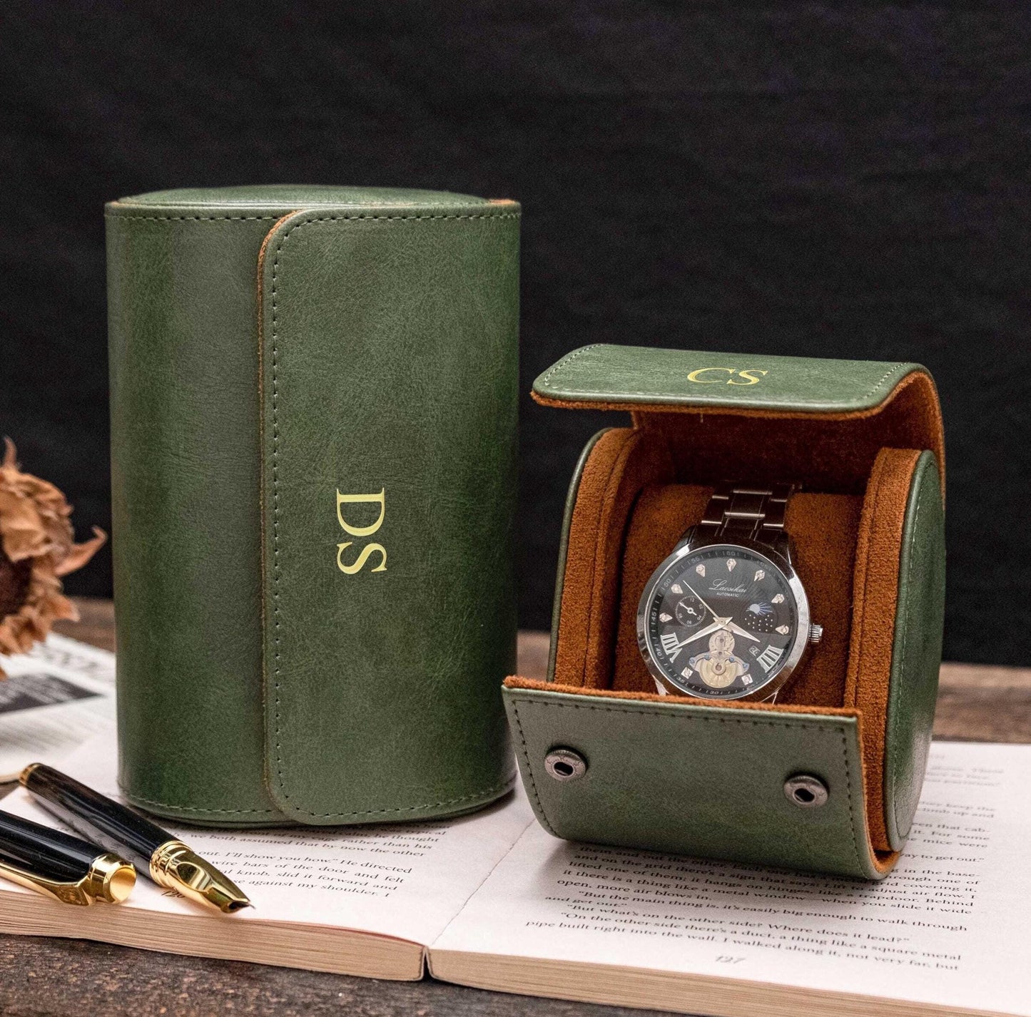 Personalized Leather Watch case, Watch box for 3 Watches, Vegan Leather Watch roll, Wedding groomsmen gifts, Watch travel case, Watch holder